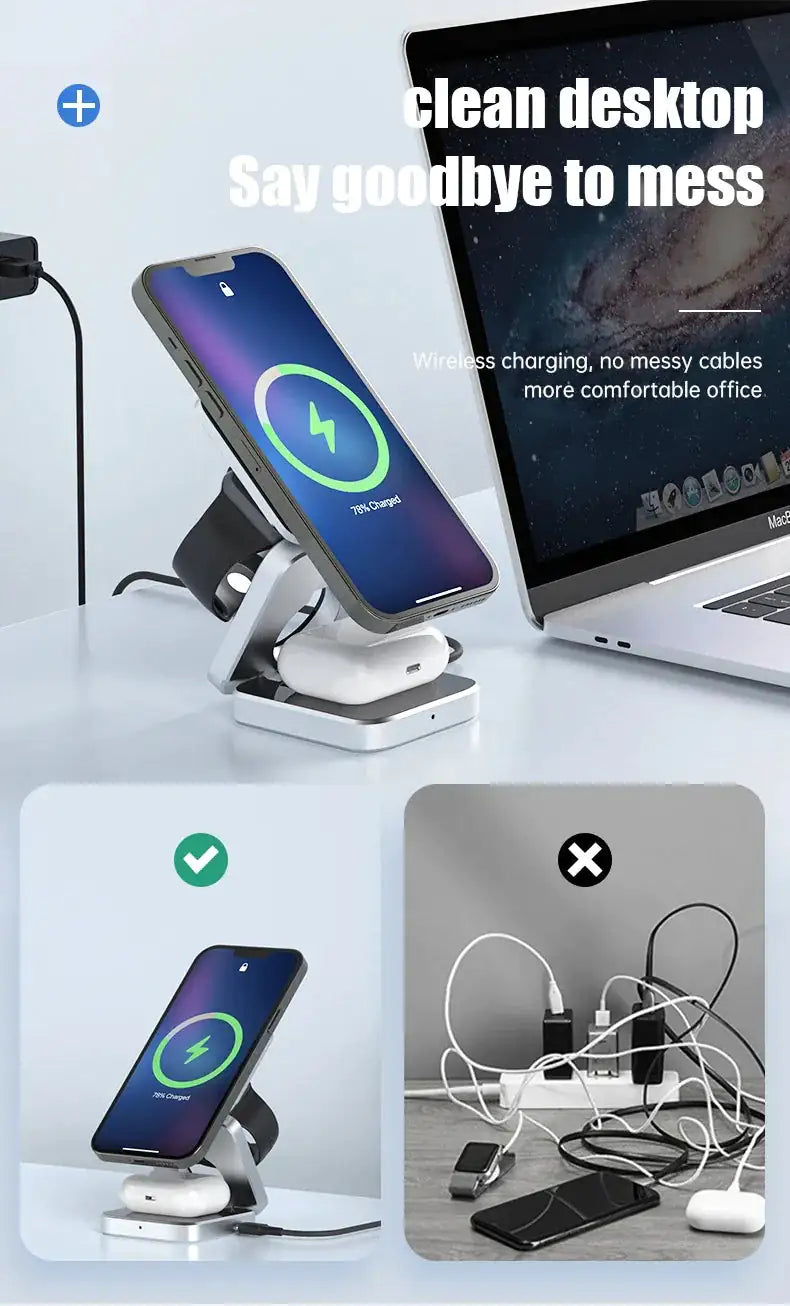 3 In 1 Foldable Magnetic Wireless Charger Stand