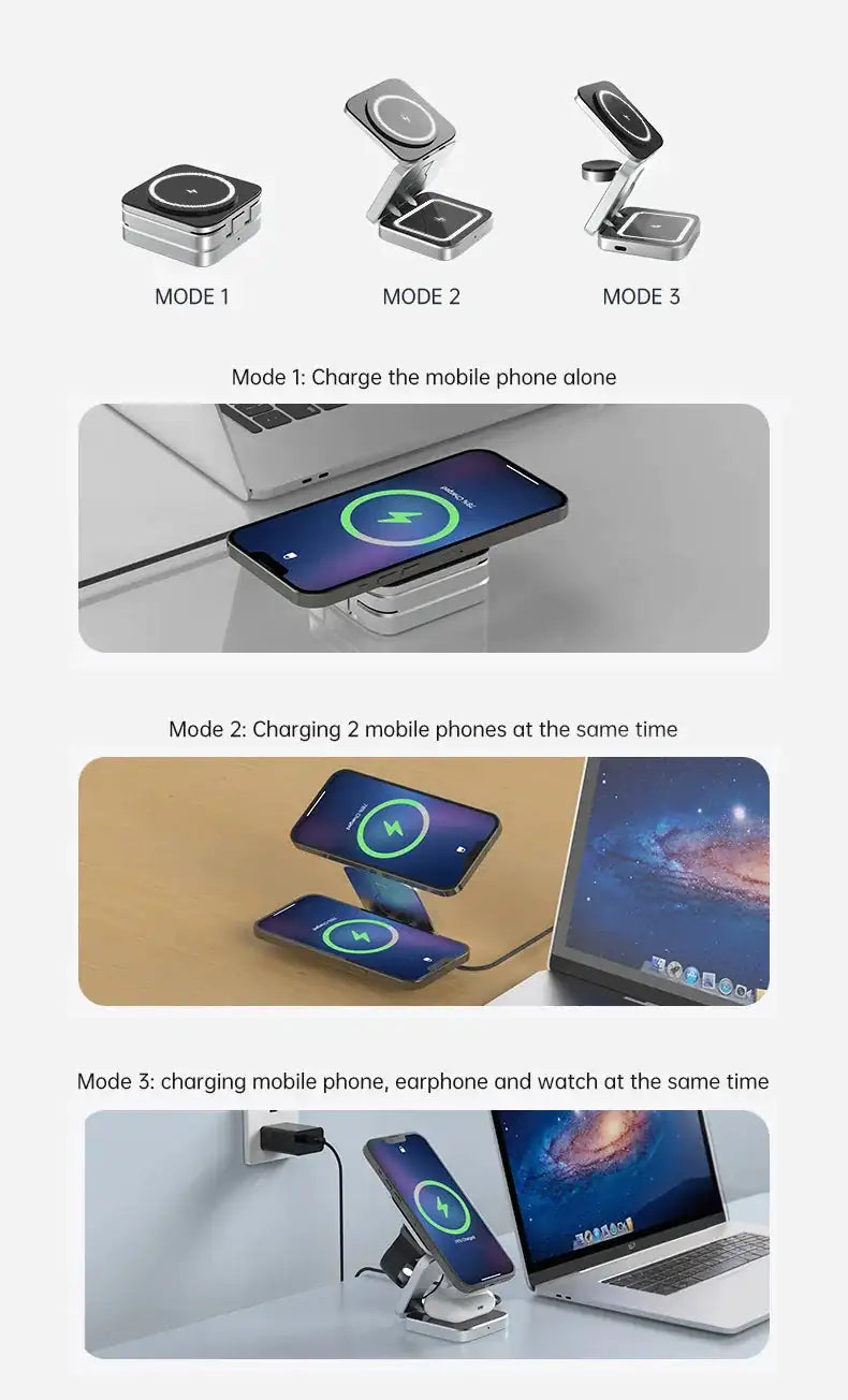 3 In 1 Foldable Magnetic Wireless Charger Stand