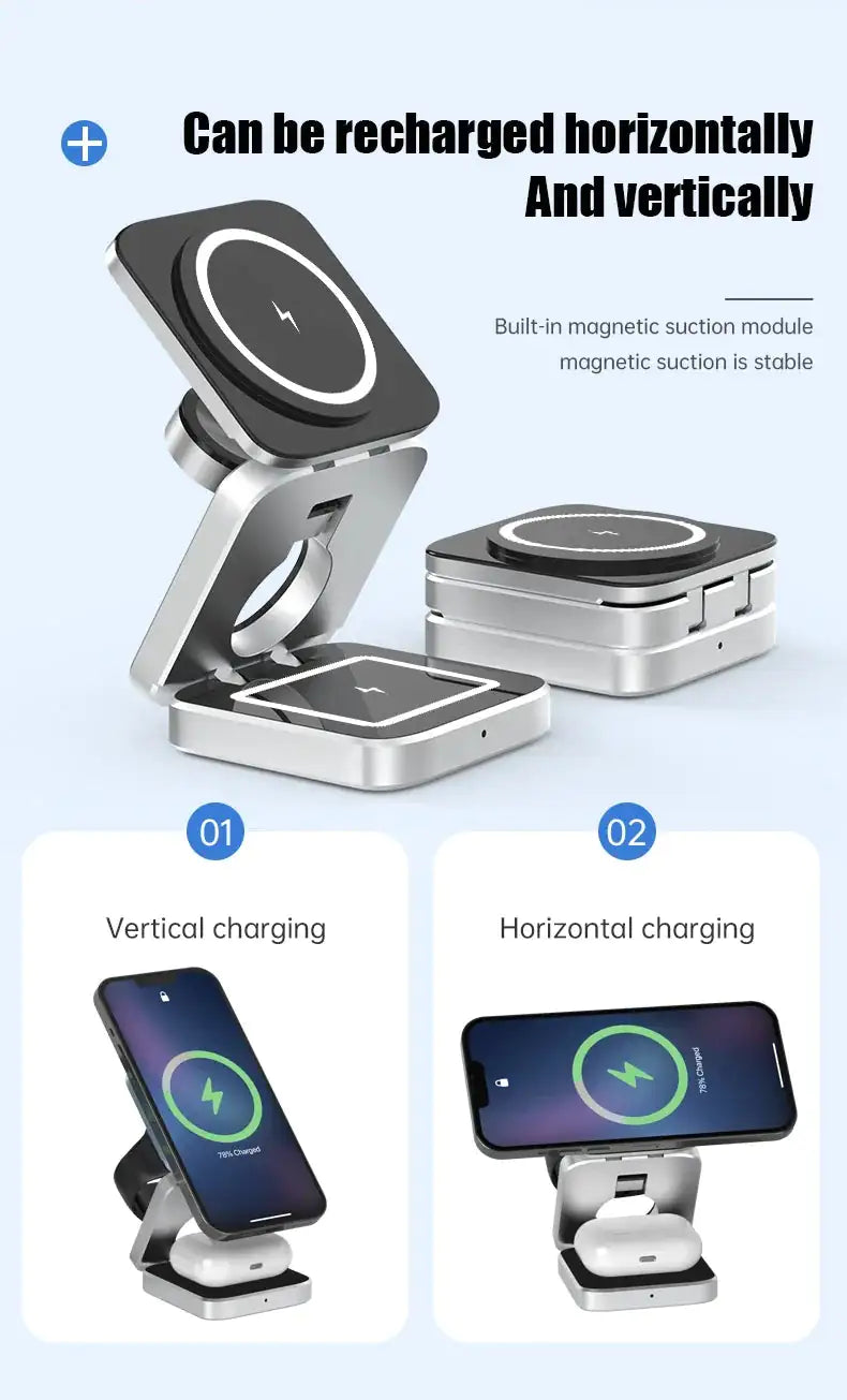 3 In 1 Foldable Magnetic Wireless Charger Stand